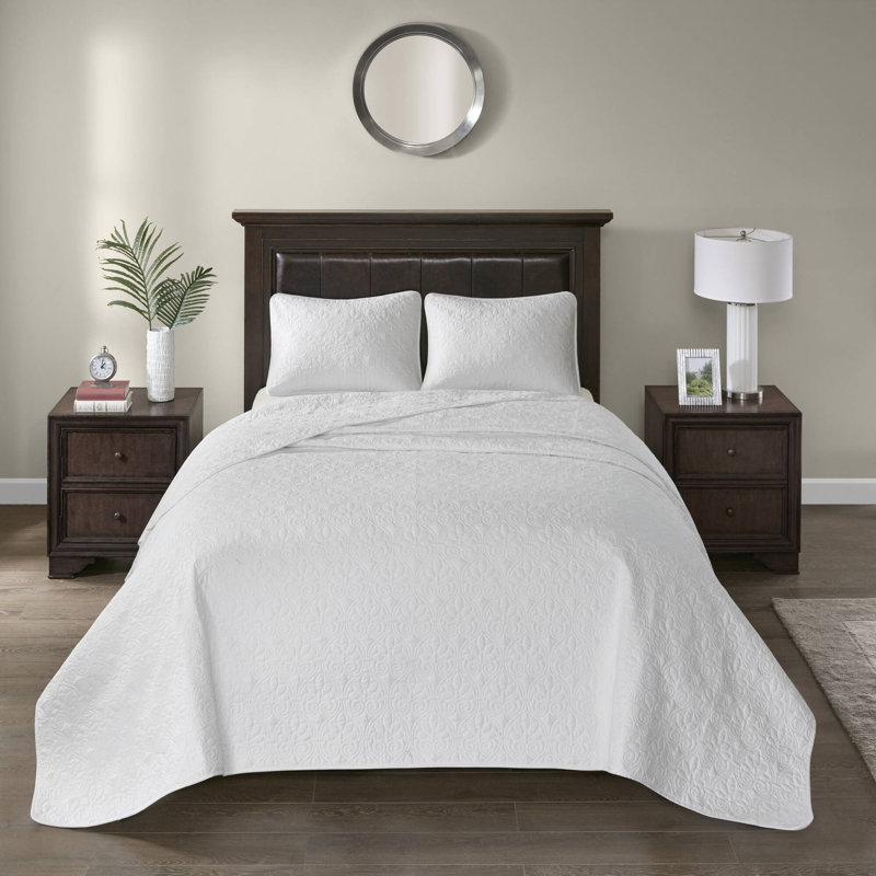 Ensemble de couvre-lit réversible Québec, Couvre-lit de très grande taille et 2 taies déco, Blanc