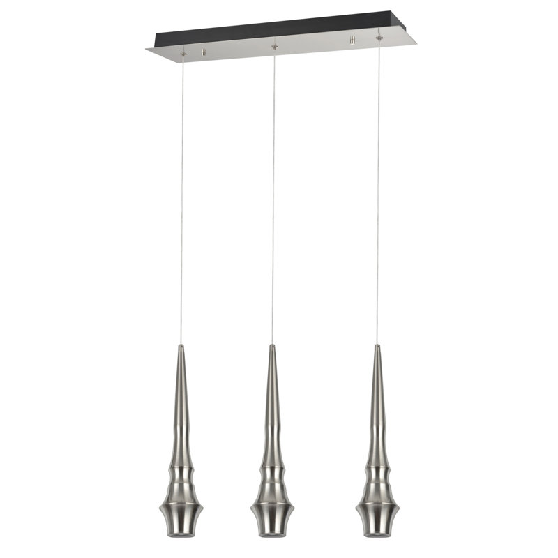 3 - Light Kitchen Island Pendant, Brushed Nickel