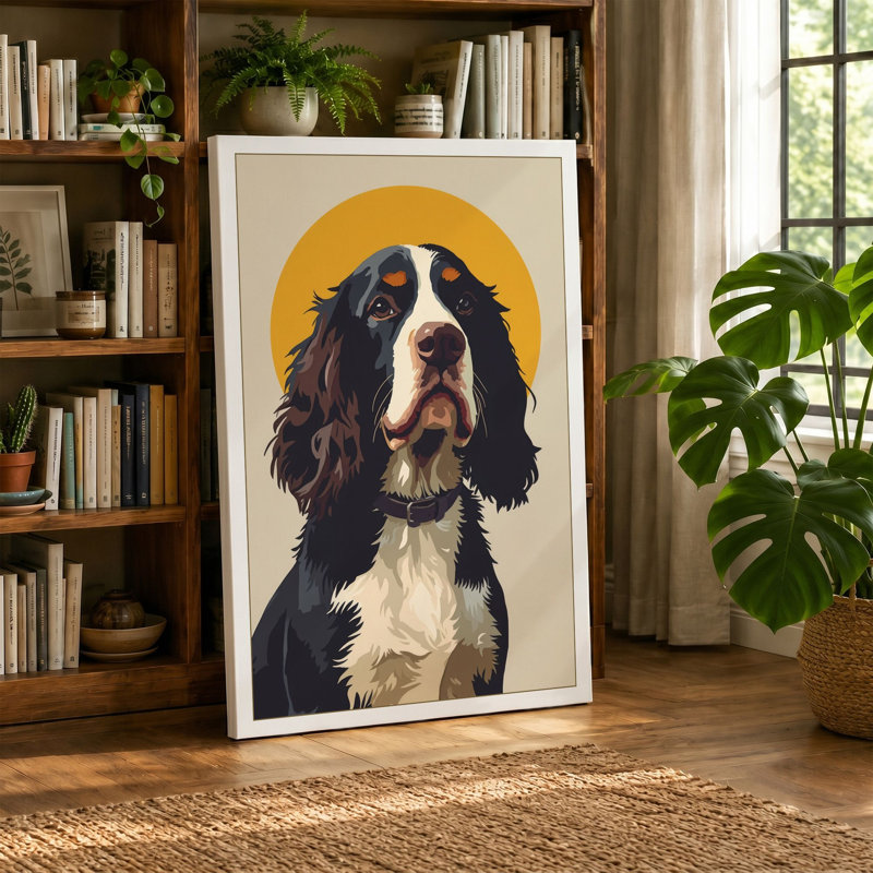King Charles Spaniel Modern - Wrapped Canvas, 36x24 - 91.4 x 61.0 cm, Teal Border