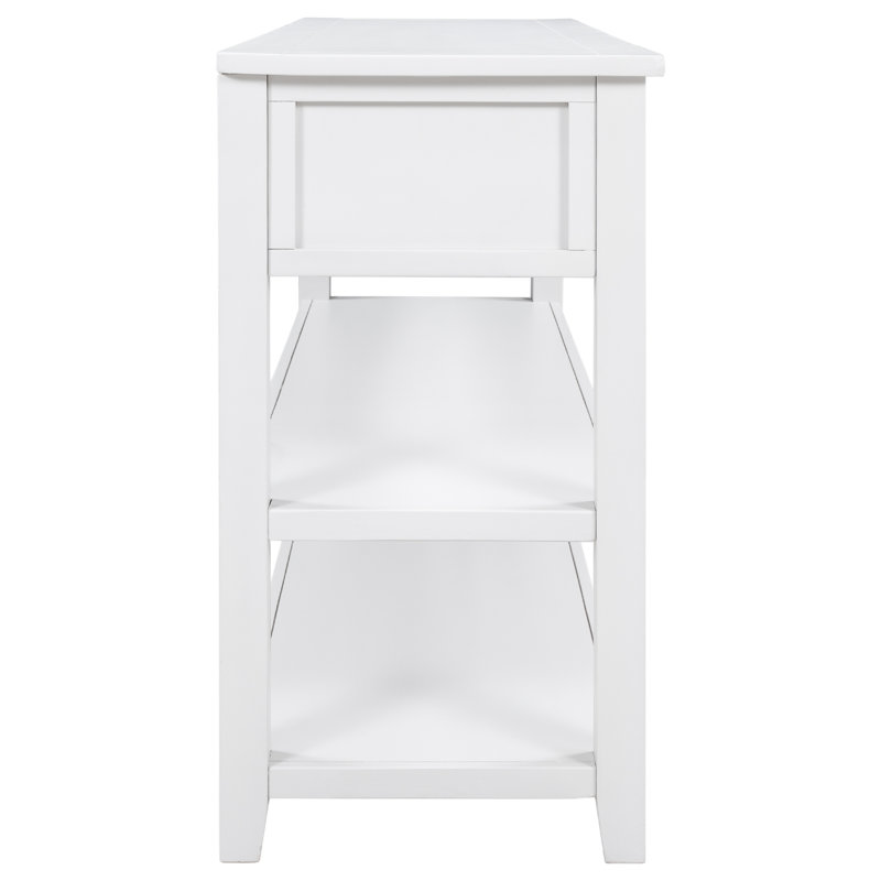 Spark Wooden Console Table with 3 Drawers & 2 Open Shelves, Antique White
