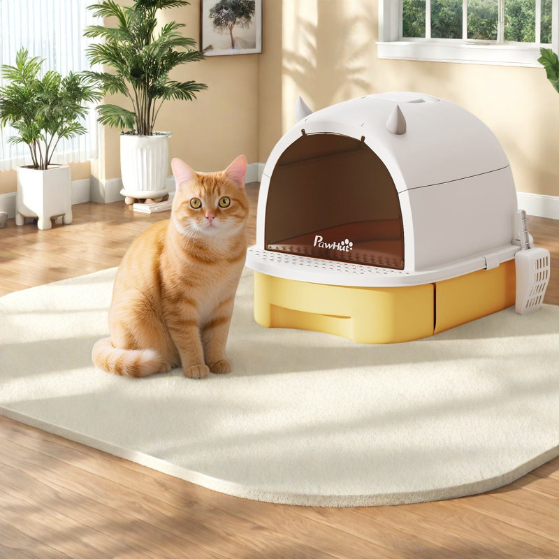 Bacs à litière et bacs à litière couverts pour chat, maison jaune portable
