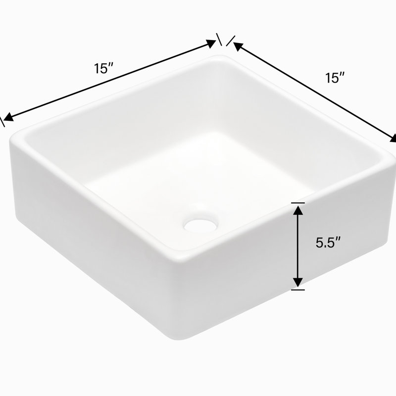 White Square Ceramic Bathroom Vessel Sink - 15X15x5.5 Inch, Stain , Quality, Ideal For Various Buildings 15X15 Inch European Modern Inspired Design, Acid Easy Installation Workflow