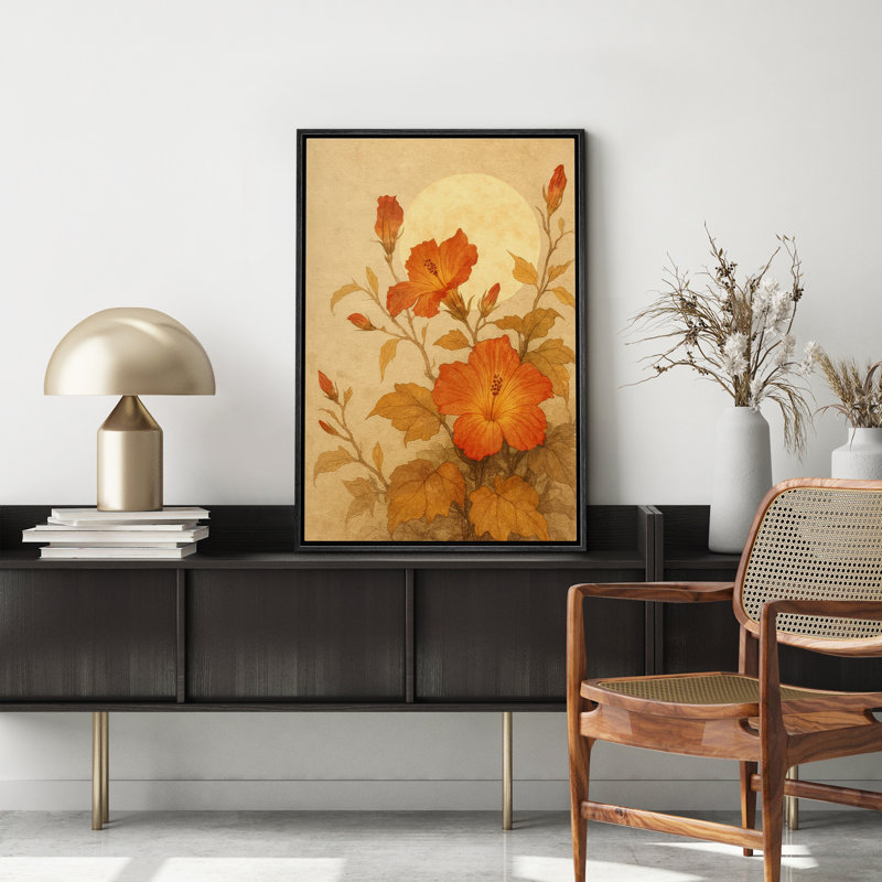 «Hibiscus Flowers in Moonlight», reproduction d'art sur toile encadrée, H 36 po x l 24 po x P 1,5 po, Structure noire