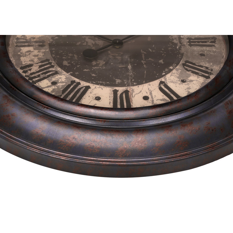 Oversized Rustic Brown Round Wall Clock with Roman Numerals