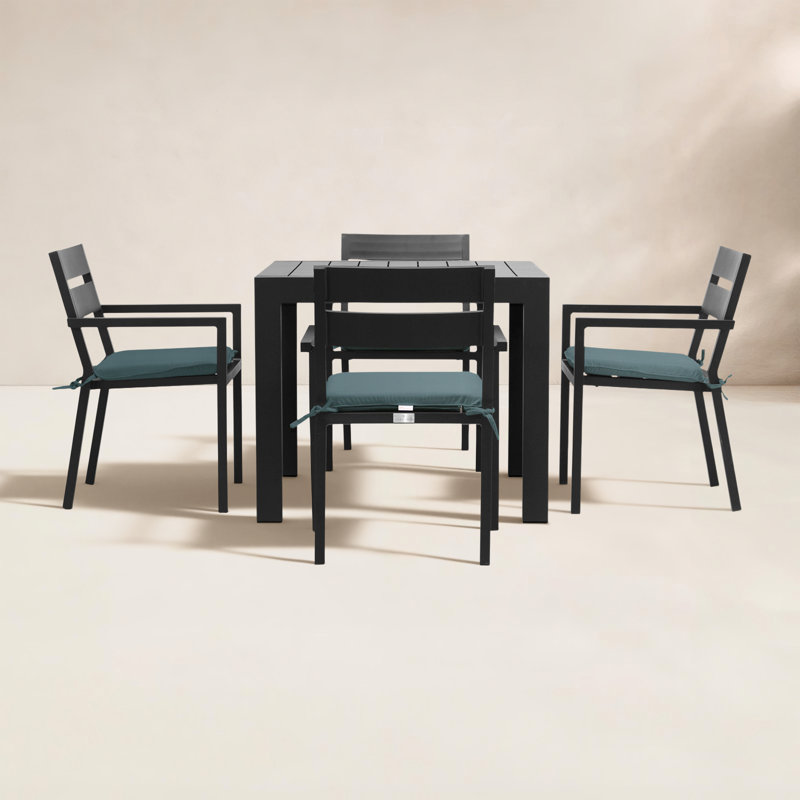 Eartha 4 - Person Patio Dining Set with Square Table , Cushions Included, Canvas Regatta Sunbrella® Canvas, Black