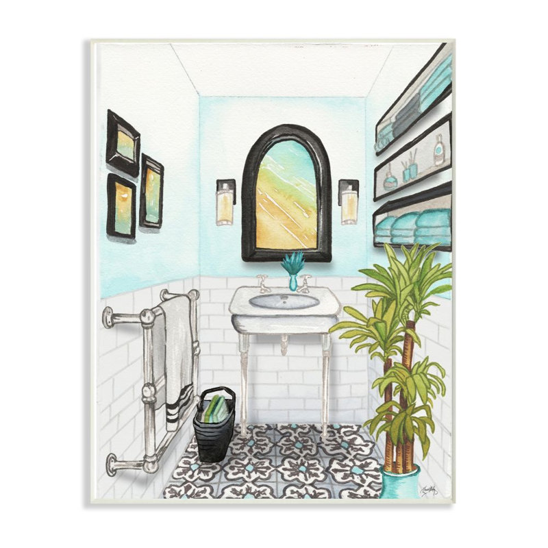 " Bathroom " by Elizabeth Medley, Wall Plaque, 18" H x 12" W x 0.5" D