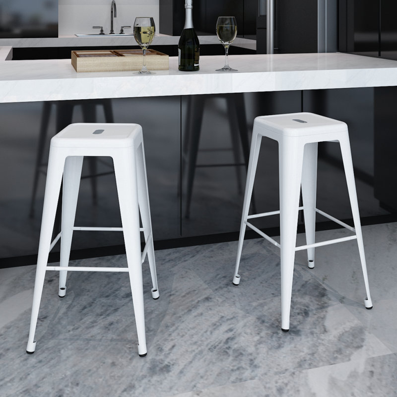 Counter Stool with Metal Frame, Bar Stool (30" Seat Height), White