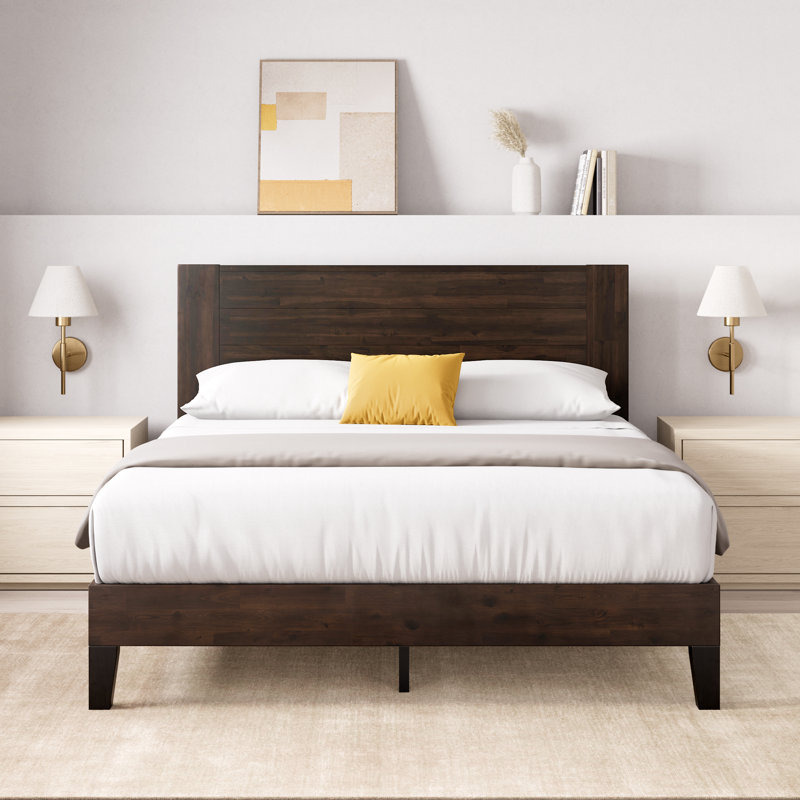 Kira Solid Wood Platform Bed Frame, King, Brown