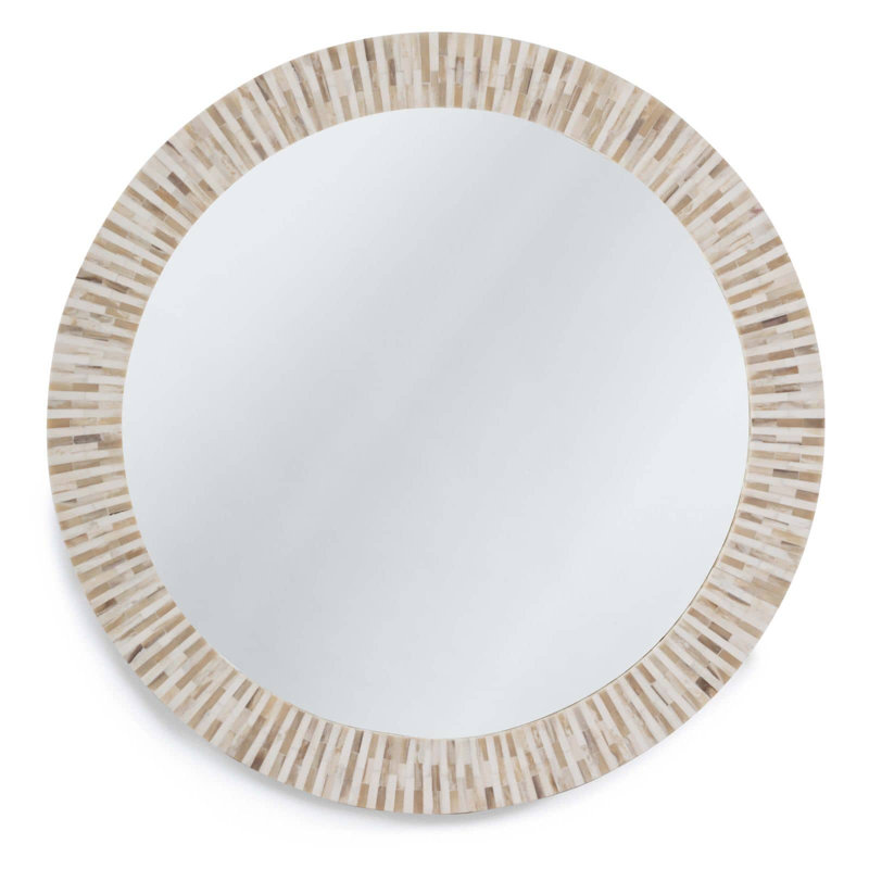Round Multicolor Bone Tile Accent Mirror