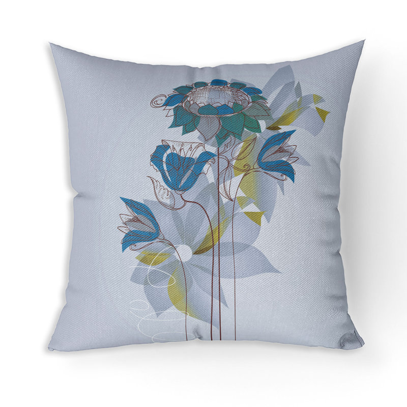 Indoor / Outdoor Square Cushion, Blue/Green/Grey, 41cm H x 41cm W