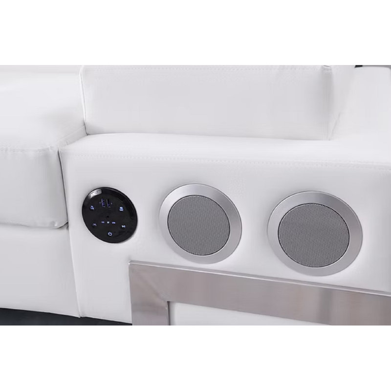 Ossett White Pu 2-piece Sectional With Led, Bluetooth And Adjustable Headrests