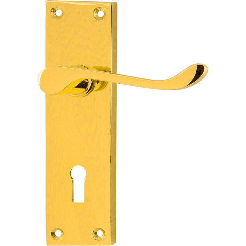 Amale Keyed Right Hand Door Handle, Polished Brass