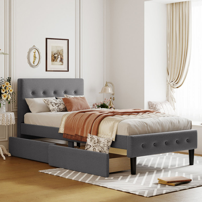 Upholstered Platform Bed With 2 Drawers
