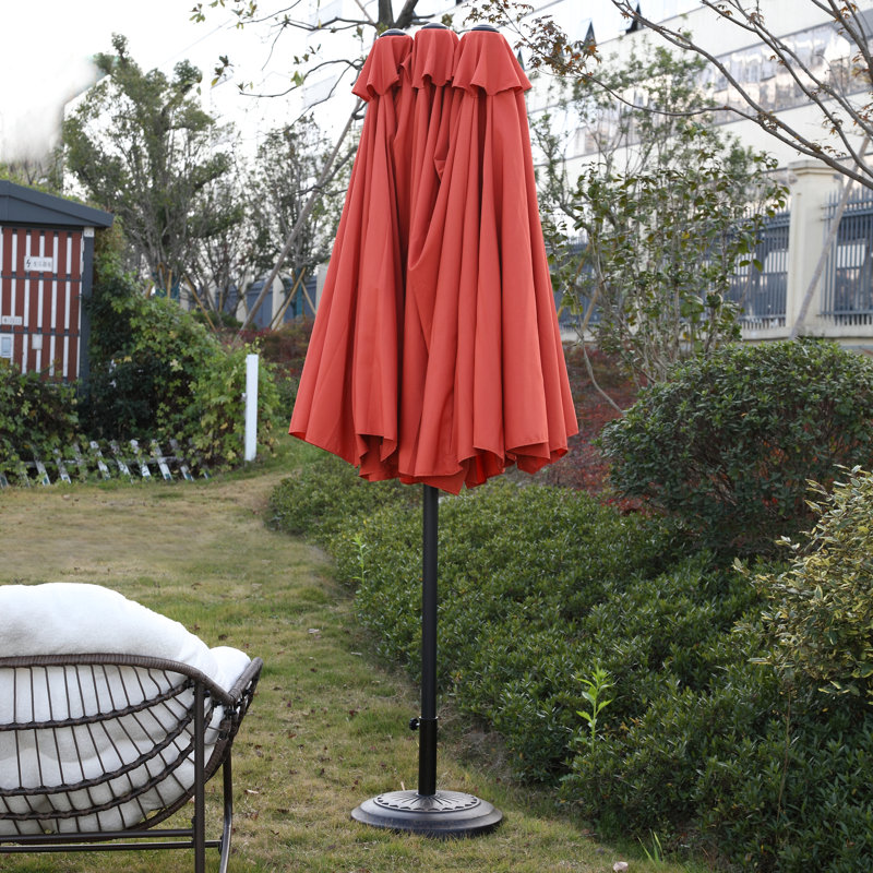 Grand parasol extérieur à double face de 14,8 pi - orange Manivelle ouverte / fermée, auvent 100%. Idéal pour la cour, la piscine, la pelouse et le jardin. 14,8 pi. Convient