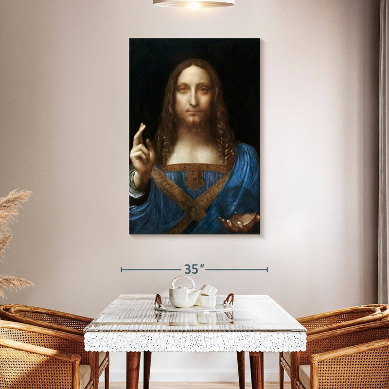 Salvator Mundi sur toile, H 48 po x l 32 po x P 1,25 po