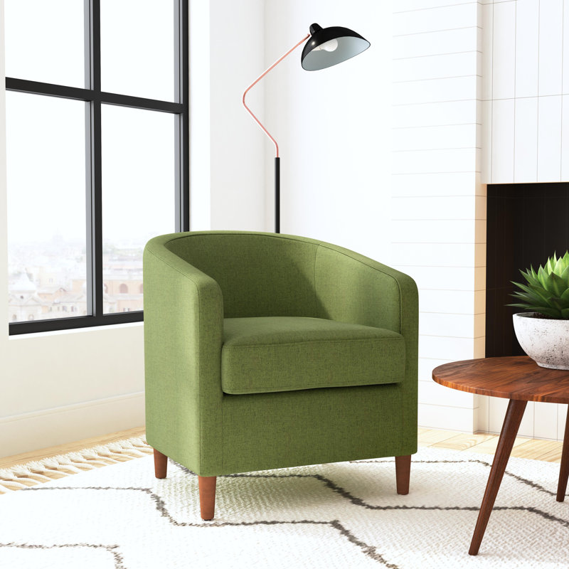 Gela Upholstered Barrel Chair, Polyester vert olive tissé à 100%