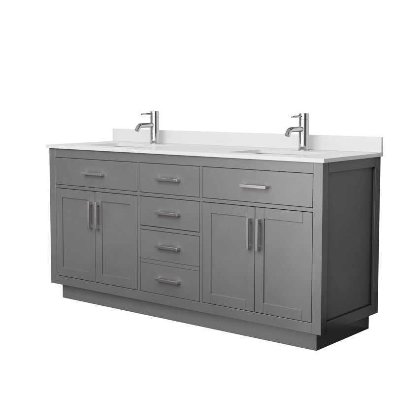 Beckett TK 66'' W Double Vanity, Dark Gray, Brushed Nickel, White Cultured Marble