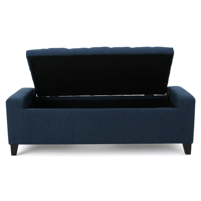 Banc de rangement avec repose-pieds, 51 po, tissu capitonné foncé bleu foncé