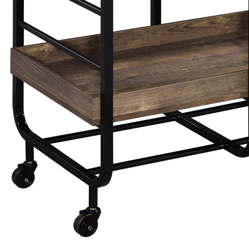Black & Walnut Finish Serving Cart