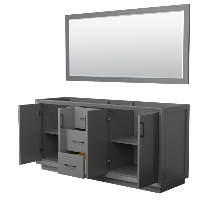 Strada 71'' Double Bathroom Vanity Base Only, Dark Gray/Black