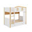 Lit superposé House avec tablettes de rangement et 2 tiroirs, structure de lit mezzanine en bois massif avec garde-corps-267494581