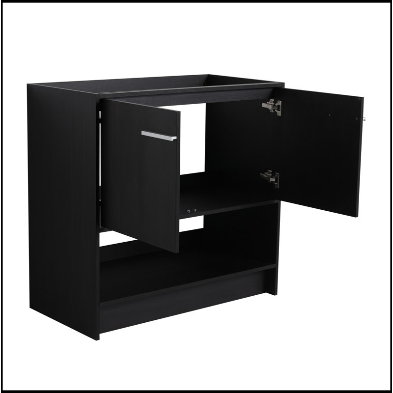 Meuble-lavabo sur pied 36 po, 2 portes, meuble-lavabo autoportant, contreplaqué (excluant l'évier), Chêne foncé, 35"