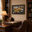 Art mural antique sur toile encadré doré pour le salon, la chambre à coucher, le bureau ou le vestibule - décoration murale décorative avec motif floral doré-129336504-129336500