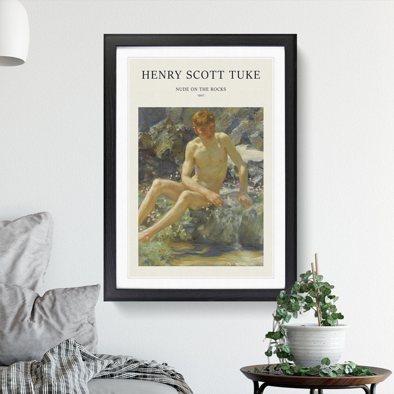 Nude Man on the Rocks by Henry Scott Tuke - Picture Frame Painting, Black, 65cm H x 48cm W x 2cm D