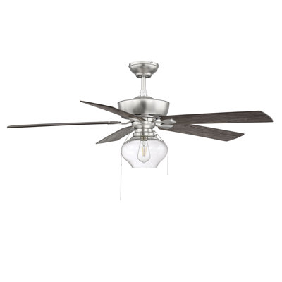 Donovan 52" Inola 5 - Blade Standard Ceiling Fan in Brushed Nickel with Pull Chain and Light Kit Included