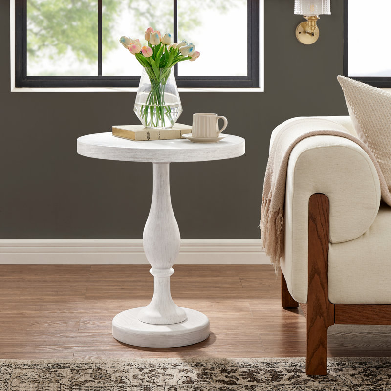  Table de bout à piédestal rond en bois 22 po Solmere, blanc, Blanc