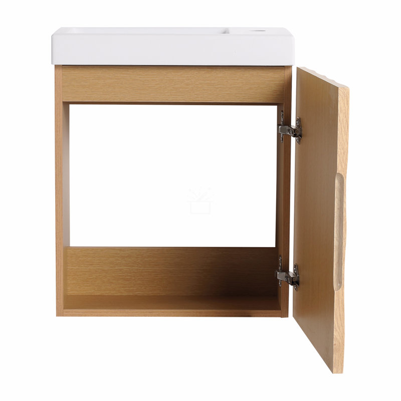 Meuble-lavabo mural 18,5 po avec lavabo en résine, porte simple à fermeture douce, panneau de fibres à densité moyenne