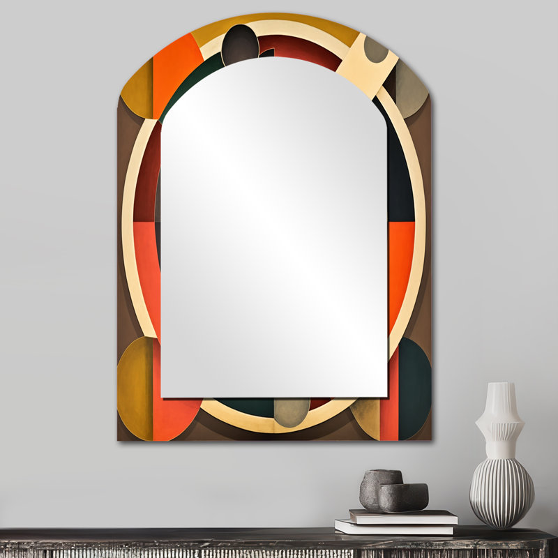 Mid-Century rétro circulaire Visions - grand miroir moderne asymétrique Midcentury, miroir mural décoratif arche moderne, impression d'art en métal