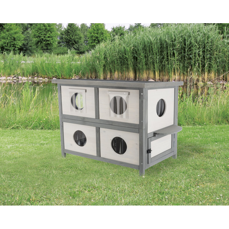 TRIXIE natura 2-Story Weatherproof Outdoor Cat Shelter with Balcony, 41.5" x 28" Elevated Cat Home, Gray