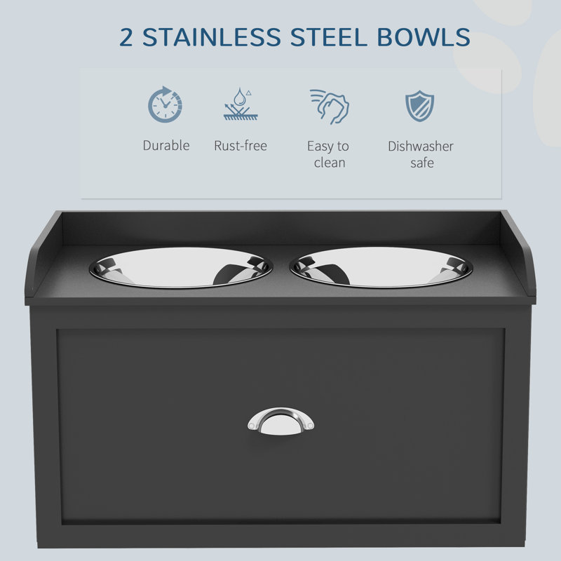 Rangement pour animal surélevé en acier inoxydable 1 pièce 23,5 po x 11,8 po x 14,3 po, Noir