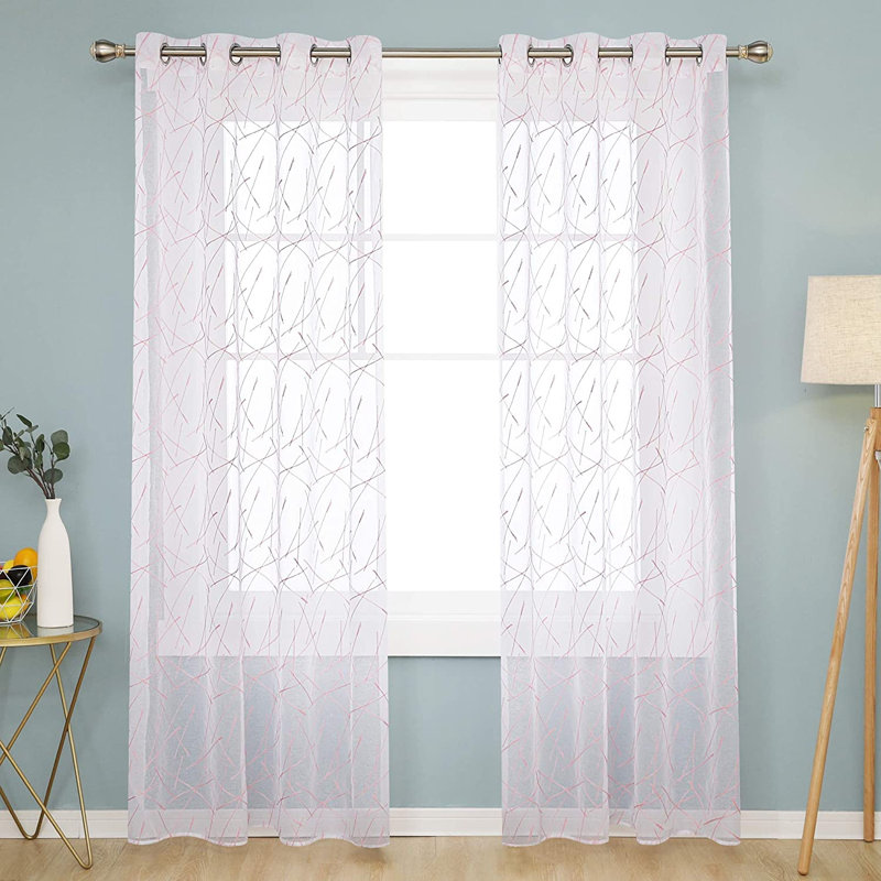 Ammerie Sheer Curtain Pair, White/Pink, 140 W x 180 D cm