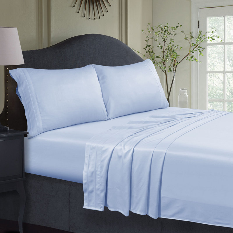 Rayon from Bamboo 300 Thread Count Sateen Extra Deep Pocket Bed Sheet Set, Blue