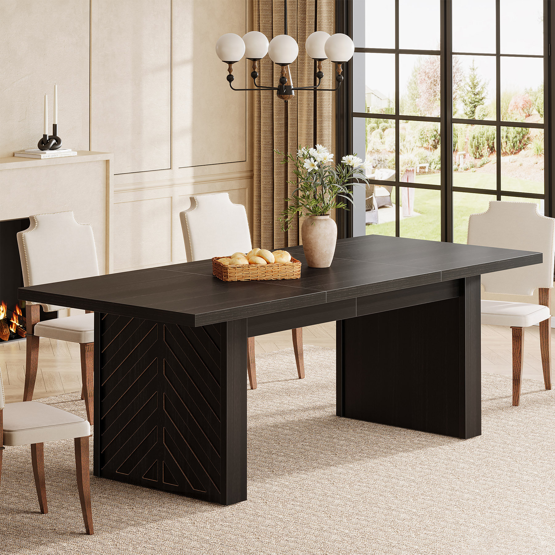 Gracie Oaks 70-Inch Modern Black Dining Kitchen Table for 6-8 | Wayfair