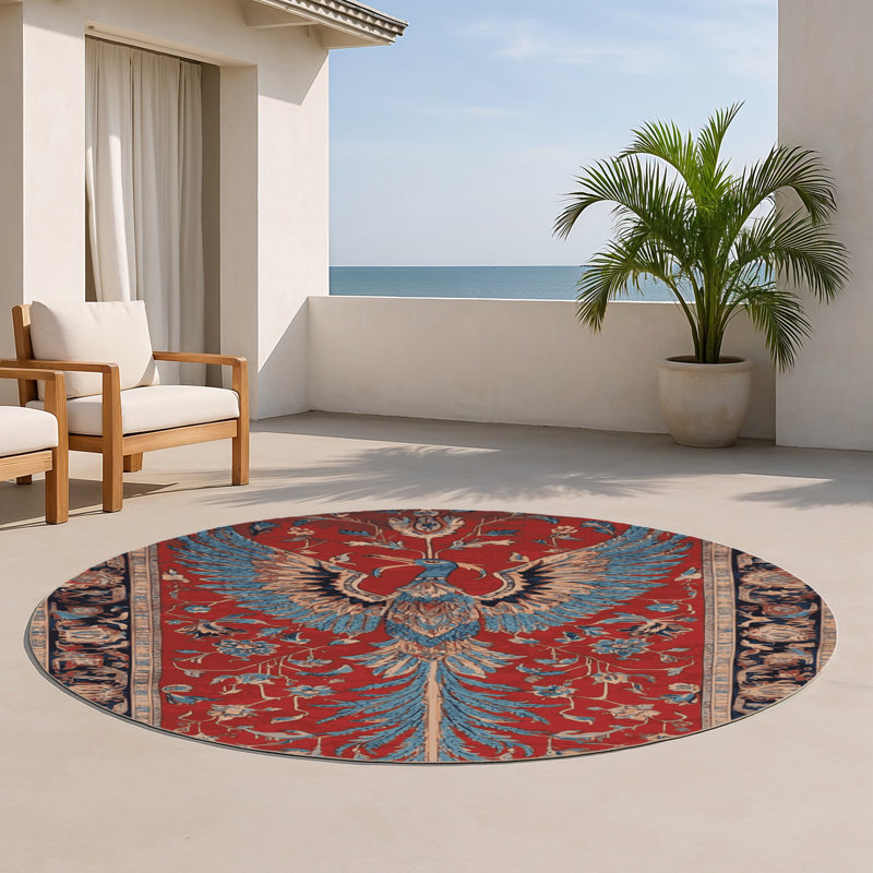 Tapis d'intérieur et d'extérieur brun Persian, Rond 5 pi