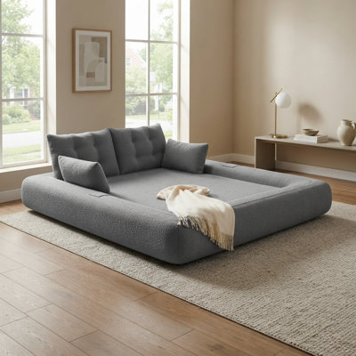 78.7" Oversized Human Dog Bed, Convertible Floor Lounger with Sherpa Fleece and 4 Pillows