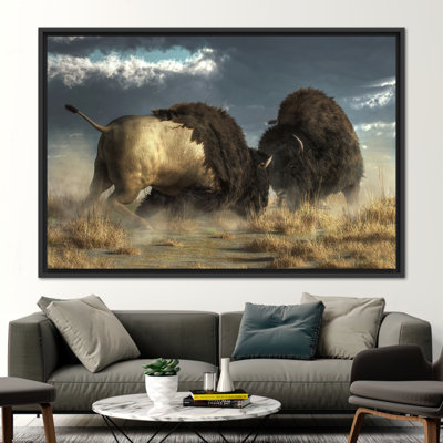 American Buffalo Artwork, American Animal Wall Decor, Bison Battle Art Canvas, Wild Nature Poster, Fashion Canvas Art,