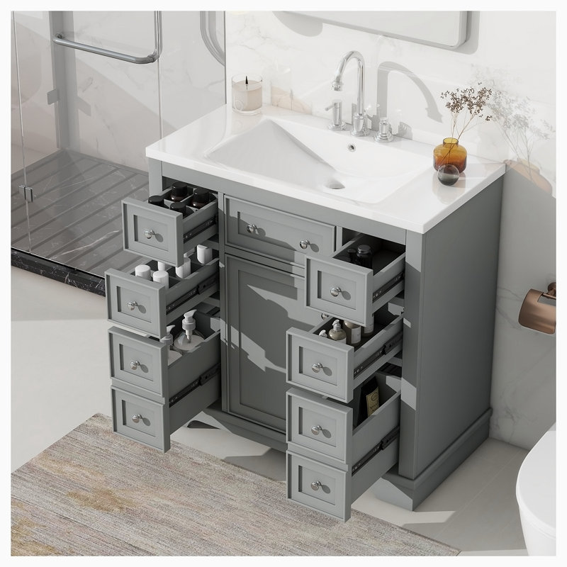 Ensemble de meuble-lavabo simple 36,00 avec plateau Ad Wilson, Gris