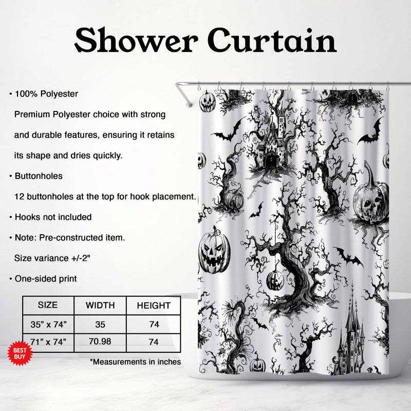 Rideau de douche Halloween 1 pièce, H 74 po x l 71 po