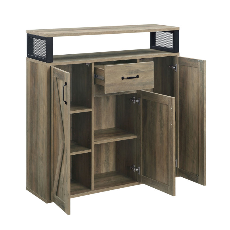 Bevil Industrial Rectangular 1-Drawer Server in Rustic Oak