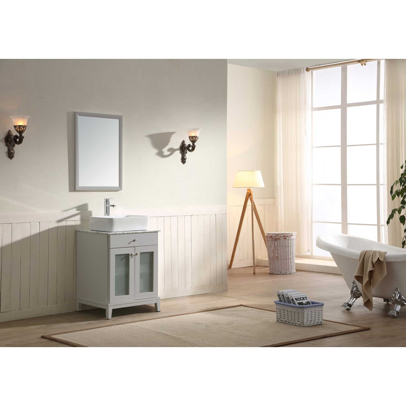 Wood Rectangle Wall Mirror, Light Gray