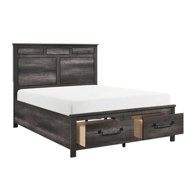 Queen Size Platform Bed, Gray Finish, Traditional Style, With Drawers, Gunmetal Tone, Bedroom Staple Upgrade