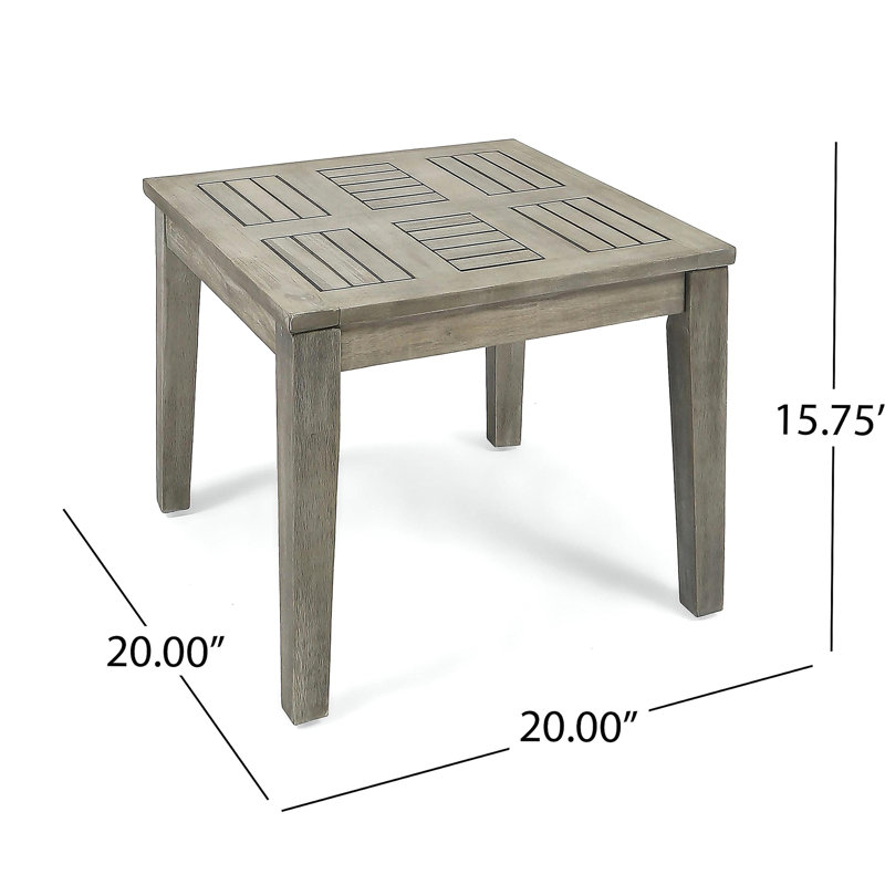 Table d'appoint en bois d'acacia Hampton, l 20 po x P 20 po x H 15,75 po, Gris
