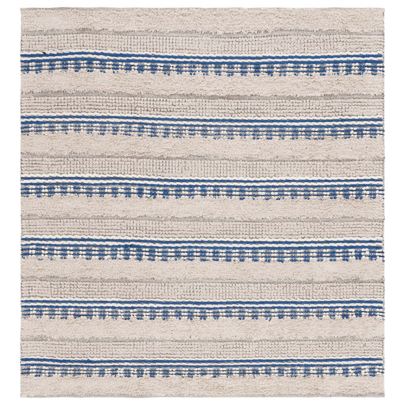 Endri Hand Woven Cotton Striped Rug, Square 6'