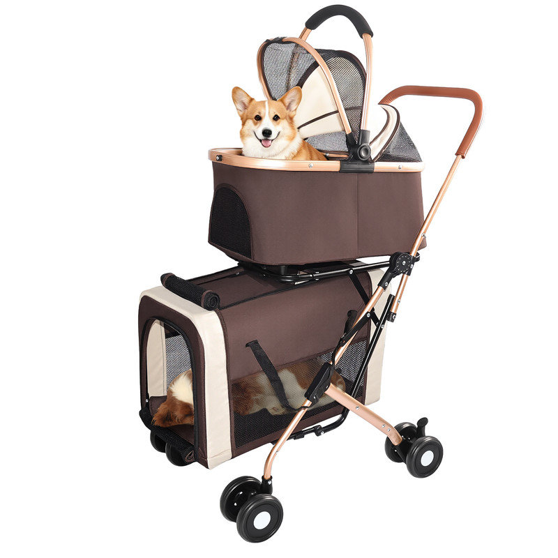 Poussette convertible 3-en-1 pour chien et chats, Kaki