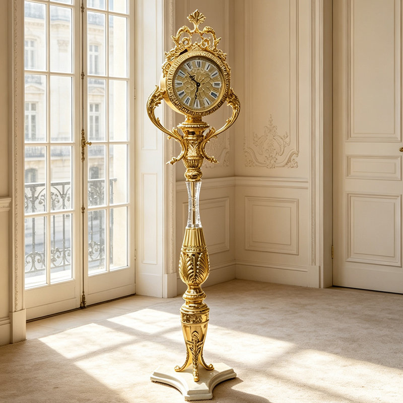 Horloge de plancher 70,87 "dorée et gravée de style européen