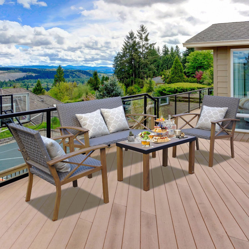 Aluminum Patio Furniture Set, 4-Piece Modern Conversation Set With Cotton Padding Backrests And Seats Outdoor Sectional Metal Sofa Set With 5.5 Inch Cushion And Coffee Table For Balcony Garden